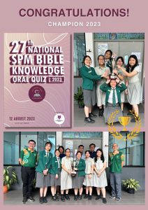 CHAMPIONS again! ~ SJPS Students defends titles at the 27th National SPM Bible Knowledge Quiz 2023.