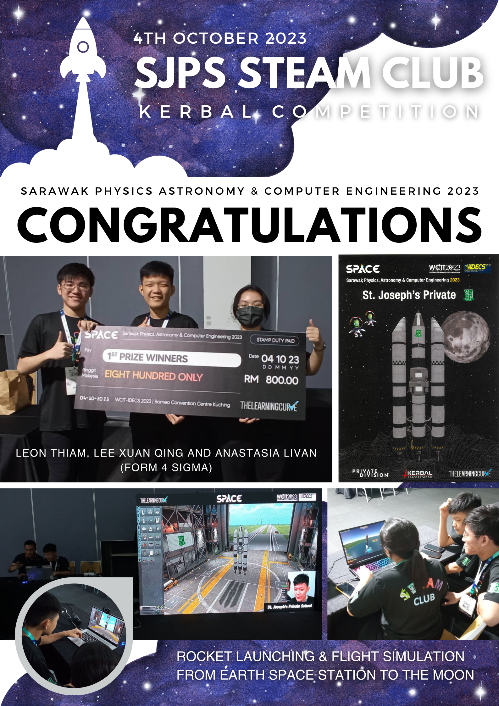 CONGRATULATIONS TO SJPS STEAM CLUB MEMBERS ON WINNING 1ST PRIZE IN THE KERBAL COMPETITION 2023!